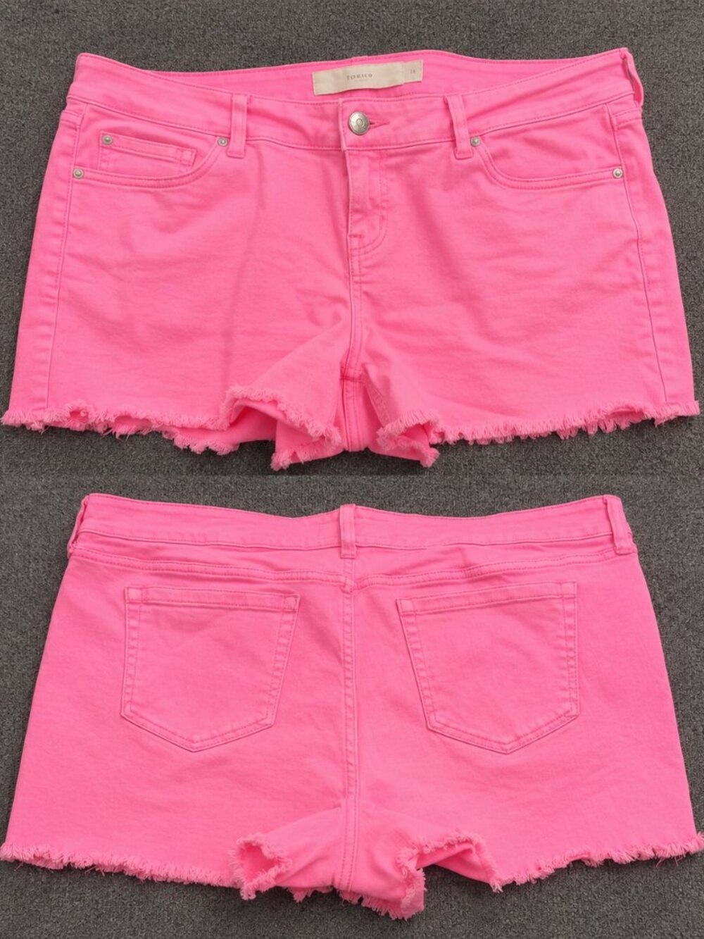 Barbiecore Hot Pink Denim Shorts Frayed Raw Hem Summer Plus Size 16 - Picture 2 of 11